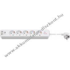 Goobay 5x aljzat kapcsol�val 2 USB t�lt�porttal 1,5m k�bellel
