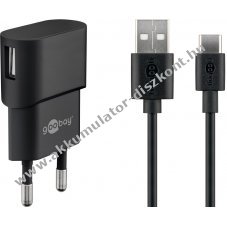 Goobay 5W USB-C t�lt�k�szlet h�l�zati adapter USB-C k�bellel 1m fekete