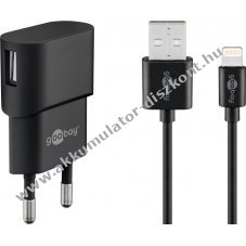 Goobay 5W USB h�l�zati adapter Apple Lightning k�bellel 1m fekete