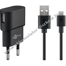 Goobay 5W Micro-USB t�lt�k�szlet h�l�zati adapterrel 1m fekete