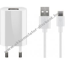 Goobay 5W USB t�lt�k�szlet Type-A kimenet 1m USB-C k�bel feh�r
