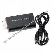 Playstation 2 HDMI talakt 3,5 mm-es audiocsatlakozval + USB kbel, fekete