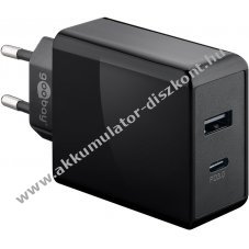 Goobay USB-C PD dupla gyorst�lt� 28W fekete 1x USB-C (Power Delivery) 1x USB-A (Quick Charge)
