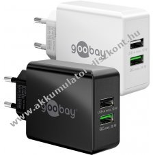 Goobay 28W USB-A dupla gyorst�lt� feh�r 2x USB-A Quick Charge 3.0