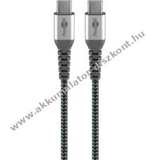 Goobay USB-C-USB-C textilk�bel 1m 60W 3A f�m csatlakoz�kkal �rsz�rke/ez�st