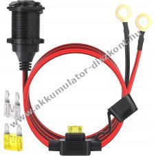 12 V / 24 V aut szivargyjt aljzat, 20A, 1.2m, menettel