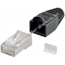 Goobay RJ45 CAT 5e STP h�l�zati csatlakoz� fekete k�belv�d�vel