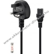 Goobay UK h�l�zati k�bel 1,5m fekete 3 p�lus� C7 csatlakoz�val