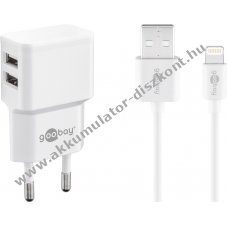 Goobay Apple Lightning dupla USB t�lt�k�szlet 12W 1m feh�r