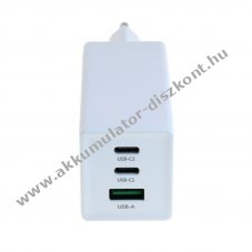 OTB GaN 3-port USB t�lt� 65W (2xUSB-C+1xUSB-A) USB-PD feh�r
