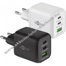 Goobay USB-C PD GaN 65W t�lt� 2x USB-C 1x USB-A fekete