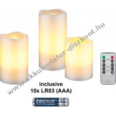 Goobay 3db/csomag LED val�di viaszgyertya feh�r 3x AAA elemmel t�vir�ny�t�s dimmelhet�