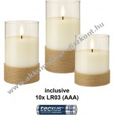 Goobay 3db/csomag LED val�di viaszos gyertya �vegben feh�r 3x AAA mikroelemmel id�z�t�vel