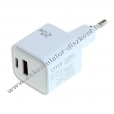 OTB GaN USB t�lt� 1xUSB-C 1xUSB-A USB-PD 20W 2 portos feh�r