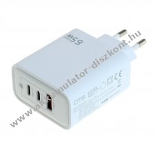 OTB GaN USB 3-port 65W t�lt� 2xUSB-C+1xUSB-A USB-PD feh�r