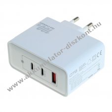 OTB GaN USB t�lt� 3-port (2xUSB-C+1xUSB-A) 100W USB-PD feh�r