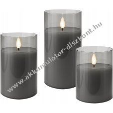 Goobay 3db/csomag LED val�s viaszos gyertya �vegben sz�rke 3D l�ng melegfeh�r