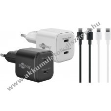 Goobay Twin Power 2x 35W USB-C t�lt� 2x 1m USB-C k�bel fekete-feh�r