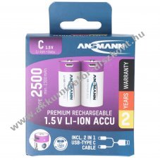 Ansmann Li-Ion Akkumul�tor Baby,C 1.5V, 2300mAh USB-C csatlakoz�val, 2db/csomag