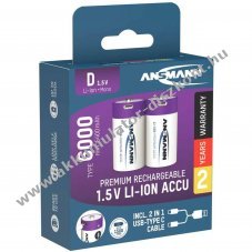 Ansmann Li-ion Akkumul�tor Mono,D 1.5V, 5400mAh 2db/csomag