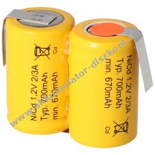 Helyettes�t� Akkumul�tor KR-600AE 2/3A 2,4V 600mAh 2x Akkumul�torpakk U-forrf�l ipari NiCd
