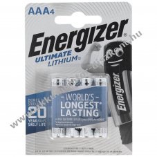 Energizer L92 l�tium elem AAA, 1,5 volt 1260 mAh, 4 db-os bliszter, FR03