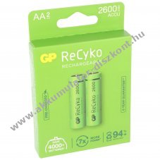 GP ReCyko AA Akkumul�tor 1,2V 2600mAh 2db/csomag NiMH