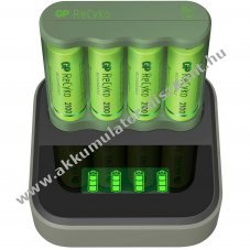 GP ReCyko B421 USB 4-csatorn�s t�lt� + 4x AA 1.2V 2100mAh Akkumul�tor 4db/csomag NiMH