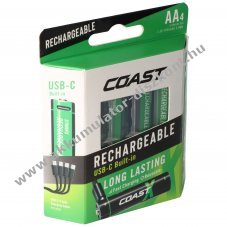 2400mAh AA 1,5V l�tium-ion Akkumul�tormul�tor 4in1 USB-C t�lt�k�bellel