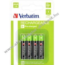 Verbatim el�re felt�lt�tt AAA (mikro) Akkumul�tor 1.2V 1000mAh 4db/csomag NiMH