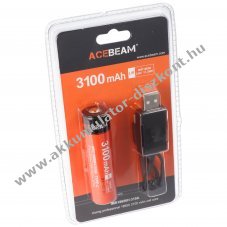 AceBeam 18650 Li-ion Akkumul�tor 3,7V 3100mAh USB-C csatlakoz�val
