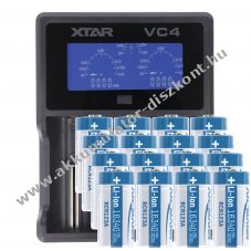 Helyettes�t� Akkumul�tor CR123A 3,7V 850mAh 16db/csomag LCD gyors t�lt� �s 2db t�rol�doboz Li-Ion