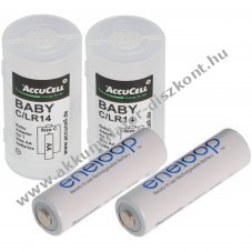 Panasonic eneloop BK-3MCDE/2BE Akkumul�tor 1.2V 2000mAh 2db/csomag + Baby/C LR14 adapter 2db/csomag NiMH