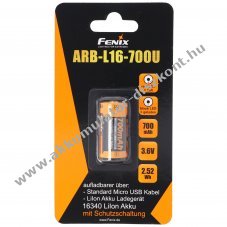 Fenix CR123A 16340 3,6V 700mAh Akkumul�tor USB t�lt�funkci�val dobozzal Li-Ion