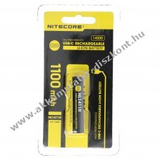 Nitecore NL1411R 14500 Akkumul�tor 3,6V 1100mAh USB-C t�lt�csatlakoz�val Li-Ion