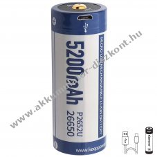 26650 3,7V 5200mAh Li-ion Akkumul�tormul�tor USB t�lt�si lehet�s�ggel