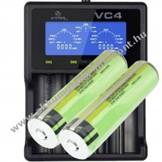 Panasonic 18650 Li-Ion Akkumul�tork�szlet 2db �s 4 csatorn�s Li-Ion gyors t�lt�