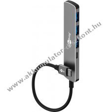 Goobay Slim 4 portos USB-C hub USB 3.2 5Gbit/s USB-C �s USB-A csatlakoz�kkal