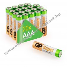 GP AAA (mikro) Alkaline Super hagyom�nyos elem 1,5V 20db/csomag alk�li