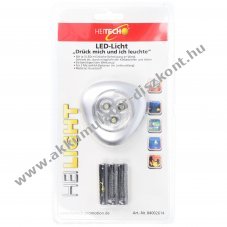 Heitech mini LED l�mpa 3 LED 3x AAA (mikro) elemmel ez�st