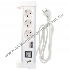 3-as asztali eloszt� 2 USB t�lt�aljzattal gyermekv�delemmel Schuko dug�val
