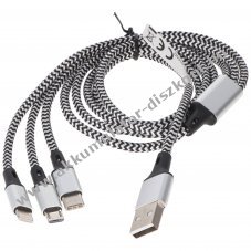Heitech univerz�lis 3in1 t�lt�k�bel Apple/USB-C/Micro-USB 1m 5V 2A TPE alum�nium