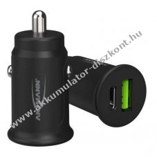 Ansmann aut�s adapter CC230PD 12-24V 30W USB-A USB-C PD 2 portos fekete