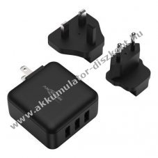 Ansmann USB t�lt� Travel Charger TC315 3x USB-A 15W cser�lhet� US/UK/EU dug�