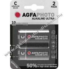 Agfaphoto Alkaline elem, Baby, C, LR14, 1,5 V Ultra, kiskereskedelmi bubor�kcsomagol�s