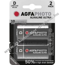 Agfaphoto Alkaline elem, Mono, D, LR20, 1,5 V Ultra, kiskereskedelmi bubor�kcsomagol�s