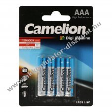 Camelion Digi Alkaline LR03 AAA (mikro) maxim�lis 1250mAh 4db/csomag hagyom�nyos elem alk�li