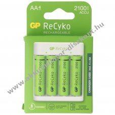 GP USB t�lt� 4db AA 2100mAh NiMH Akkumul�torval