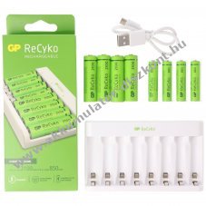 GP ReCyko E811 USB t�lt� 4x AA Mignon ceruza Akkumul�tor 1,2V 2100mAh 4x AAA mikro Akkumul�tor 1,2V 850mAh NiMH