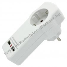 Eurocsatlakoz� aljzat 2 db USB kimenettel, max. 3000 mA USB t�lt�si �rammal, feh�r sz�n�